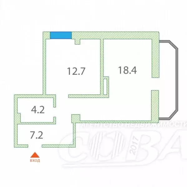 1-комнатная квартира: Тюмень, Стартовая улица, 1 (43 м) - Фото 2