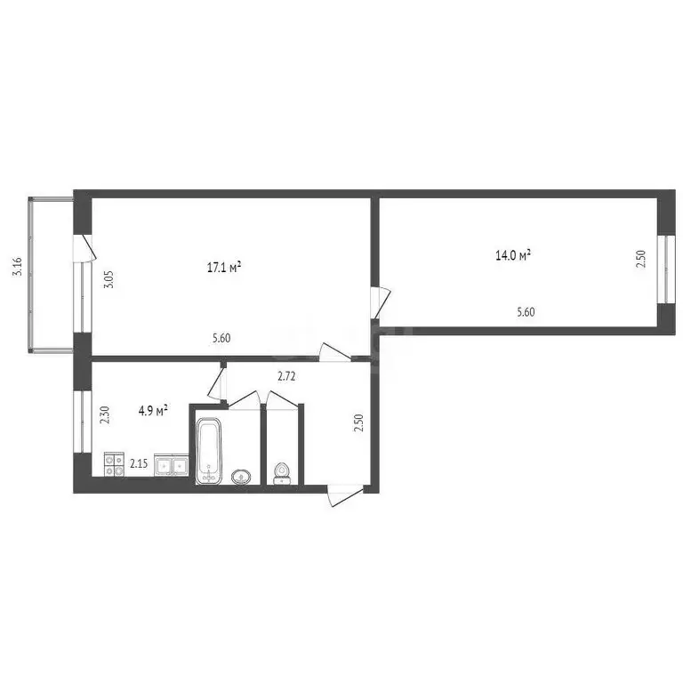 2-комнатная квартира: Абакан, Минусинская улица, 61 (43.6 м) - Фото 1