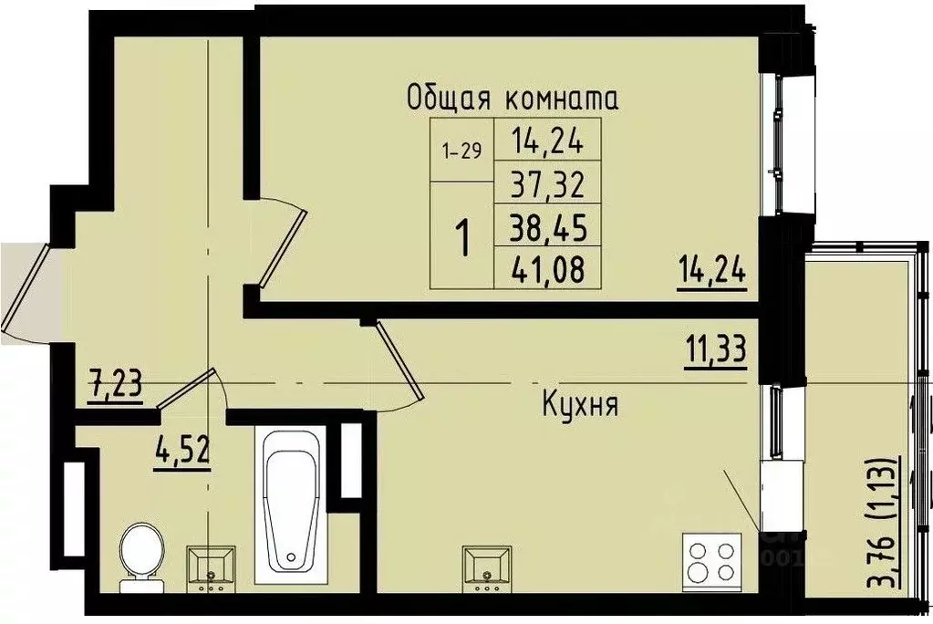 1-к кв. Саха (Якутия), Покровск ул. Орджоникидзе, 68 (38.45 м) - Фото 1