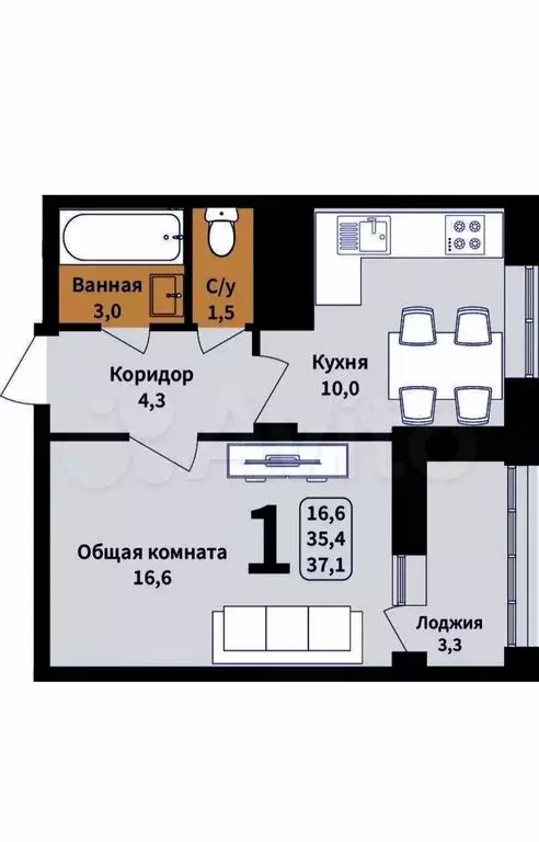 1-комнатная квартира: Дубовое, Успешная улица, 1 (37 м) - Фото 0