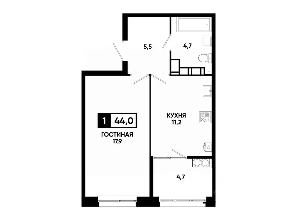 1-к кв. Ставропольский край, Ставрополь ул. Андрея Голуба, 12к8 (44.0 ... - Фото 0