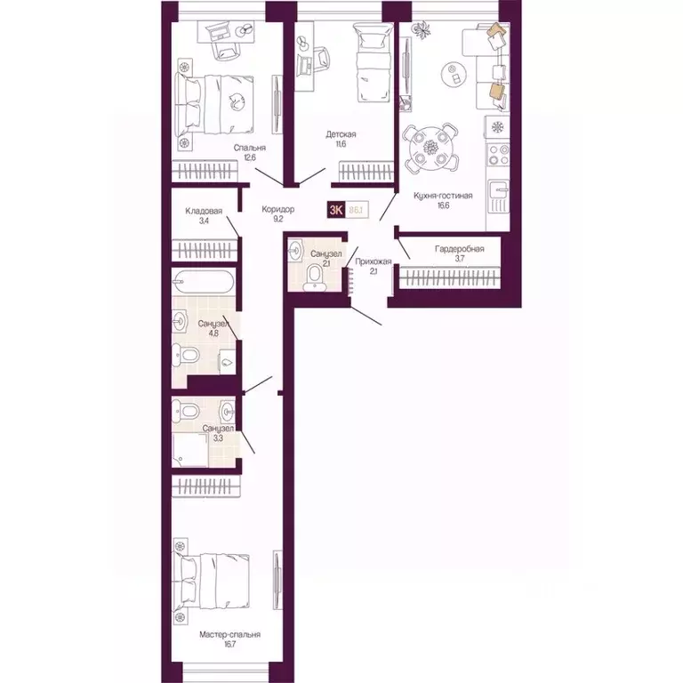 3-к кв. Нижегородская область, Нижний Новгород ул. Тургенева (86.1 м) - Фото 1