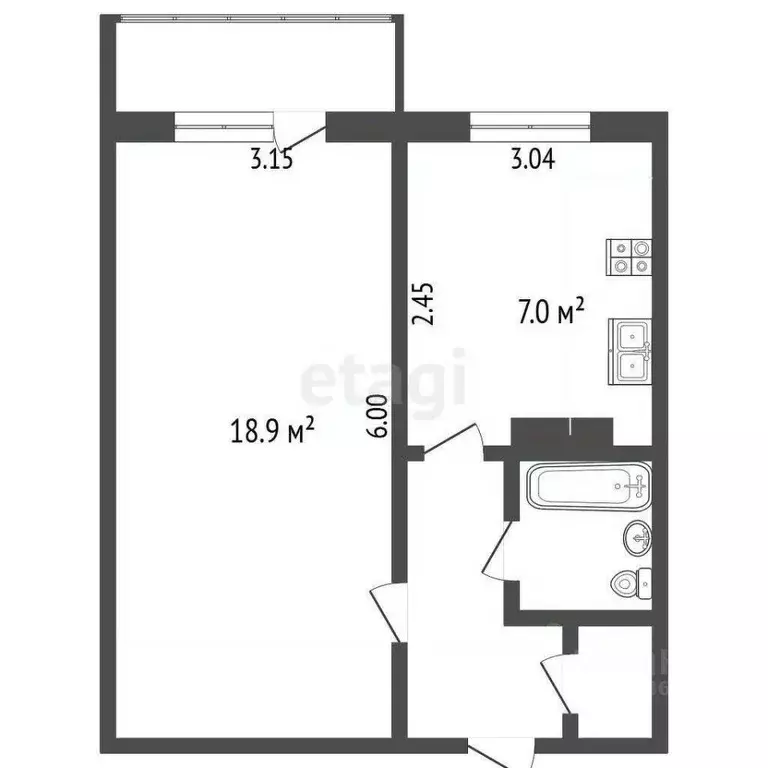 1-к кв. Томская область, Томск ул. Войкова, 61 (36.5 м) - Фото 2