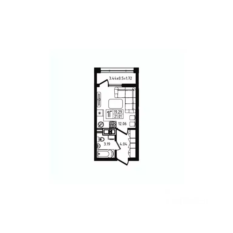 Студия Адыгея, Майкоп ул. К.А. Васильева, 1к4 (21.01 м) - Фото 1