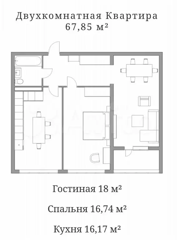 2-к. квартира, 66 м, 5/15 эт. - Фото 0