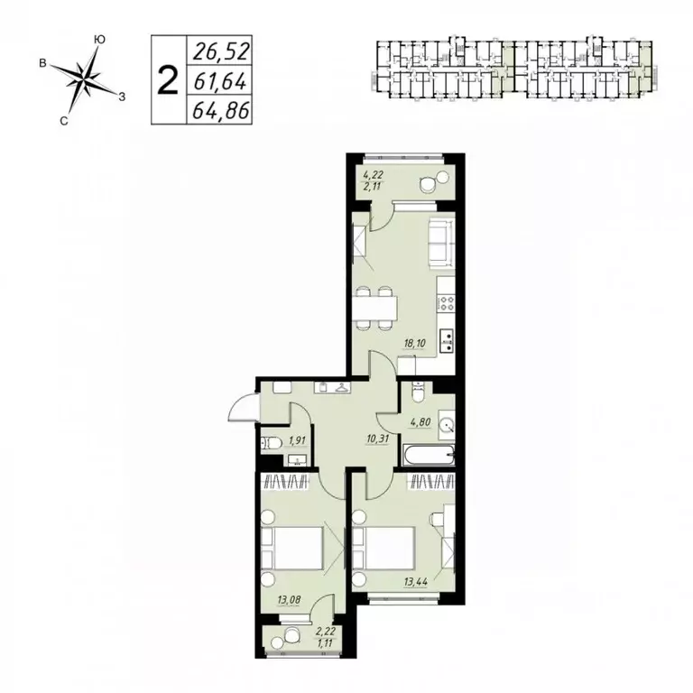 2-к кв. Тамбовская область, Тамбов Телецентр мкр, Строганов жилой ... - Фото 1
