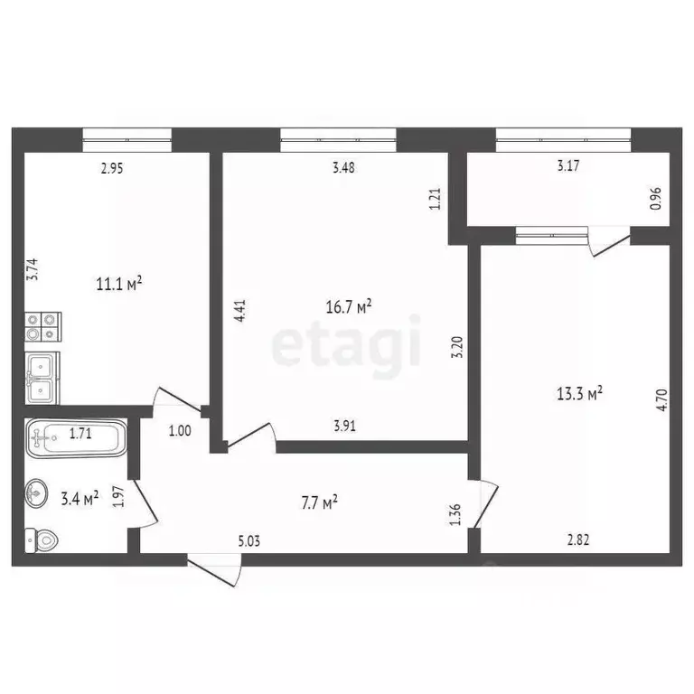 2-к кв. Ростовская область, Таганрог ул. Адмирала Крюйса, 23/7 (50.0 ... - Фото 2