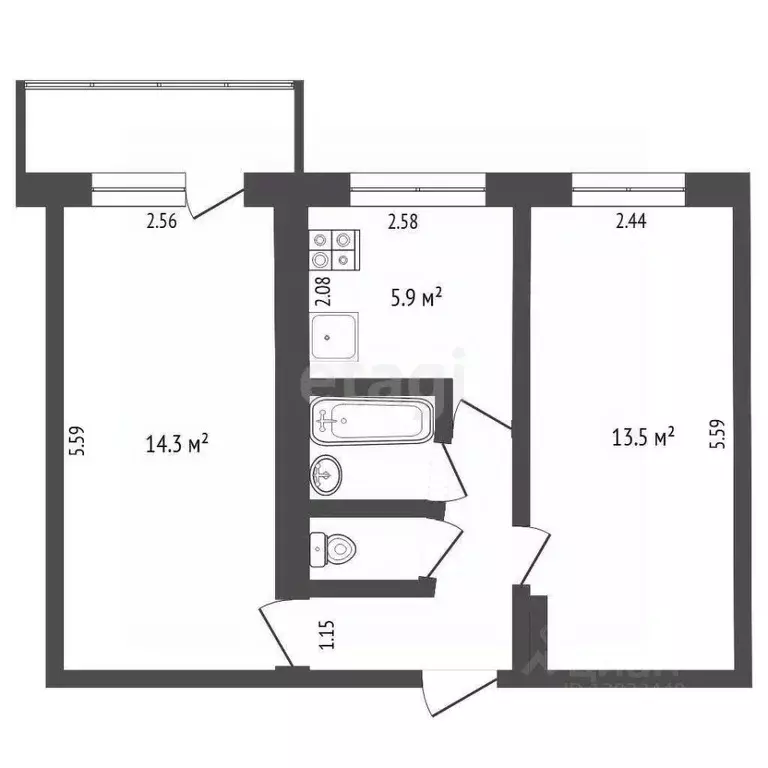 2-к кв. Тюменская область, Тюмень Харьковская ул., 71А (41.8 м) - Фото 2