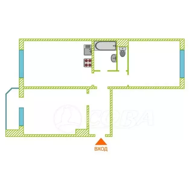 2-комнатная квартира: Тюмень, улица Федюнинского, 13 (48 м) - Фото 1