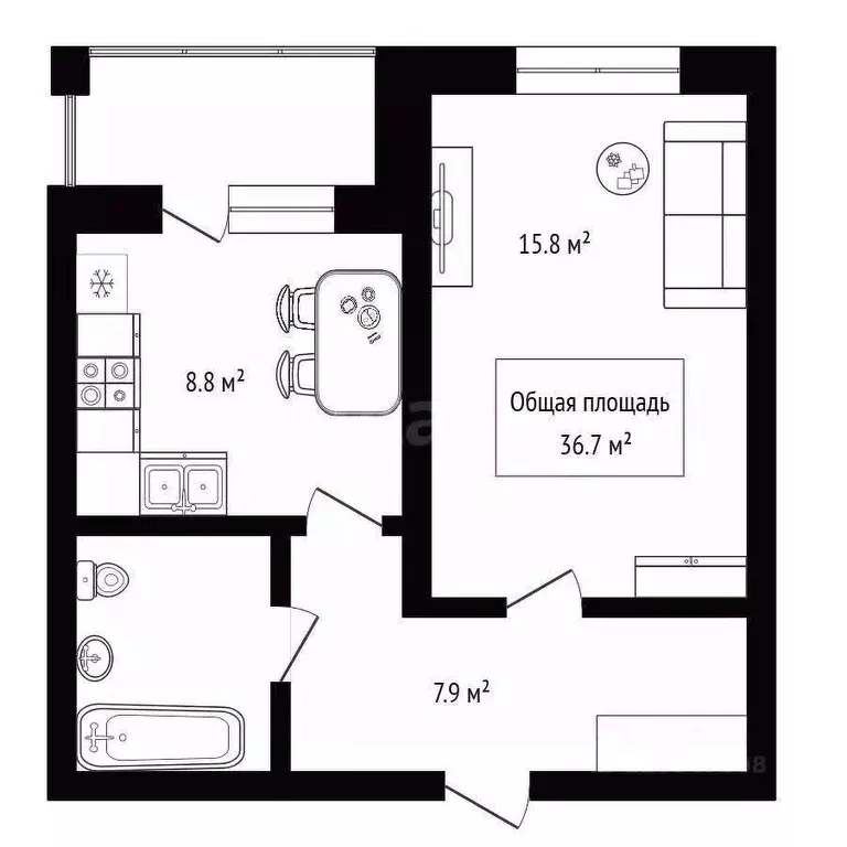 1-к кв. Новосибирская область, Бердск ул. Ключевая, 57/2 (36.7 м) - Фото 1