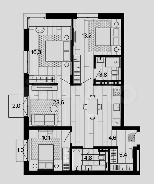 3-к. квартира, 84,8 м, 3/9 эт. - Фото 0