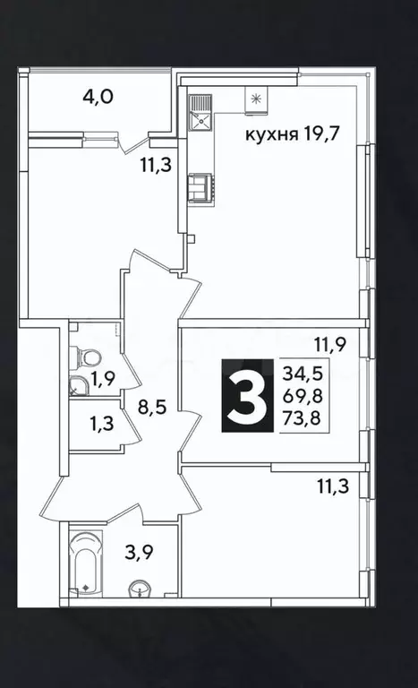 3-к. квартира, 75 м, 3/16 эт. - Фото 1