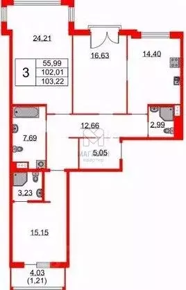 Свободной планировки кв. Санкт-Петербург просп. Бакунина, 33 (103.0 м) - Фото 2