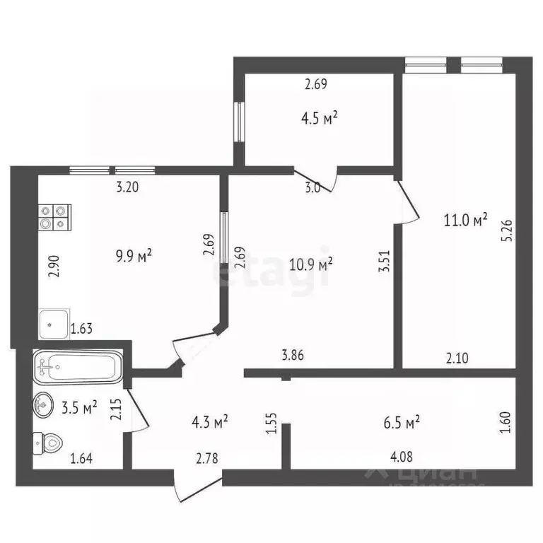 2-к кв. Калининградская область, Гурьевск бул. Краковский, 12 (50.6 м) - Фото 2