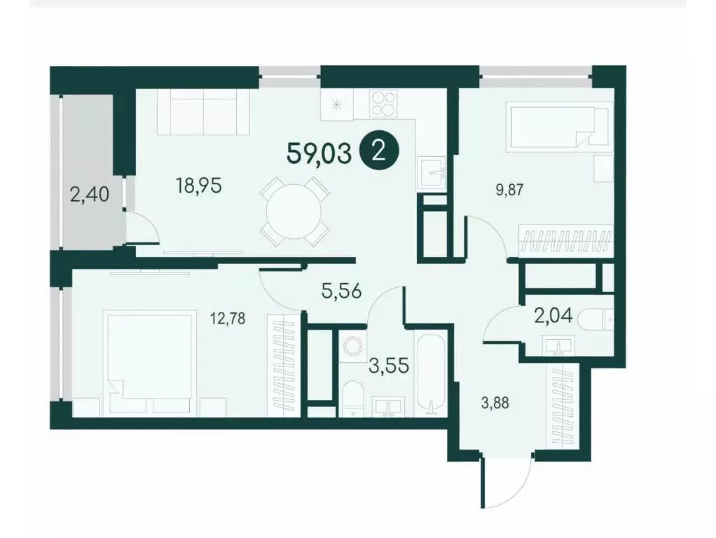 2-комнатная квартира: Курган, 18-й микрорайон, 7к1 (59 м) - Фото 1