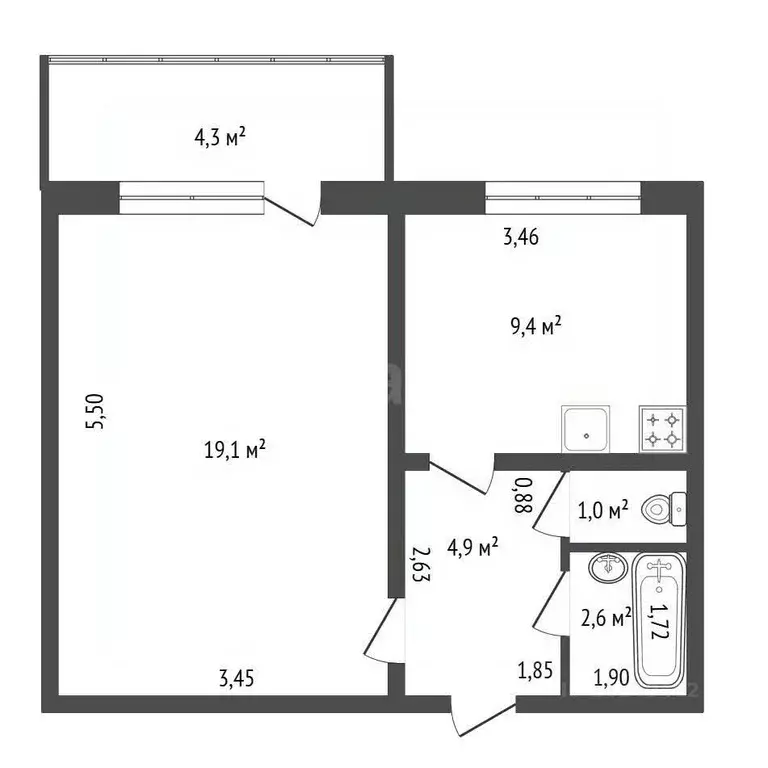 1-к кв. Башкортостан, Уфа ул. Летчиков, 5 (37.0 м) - Фото 2