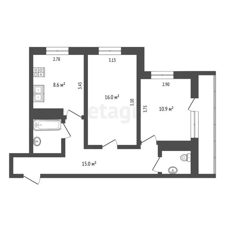 2-комнатная квартира: Елизово, Спортивная улица, 14 (54 м) - Фото 0