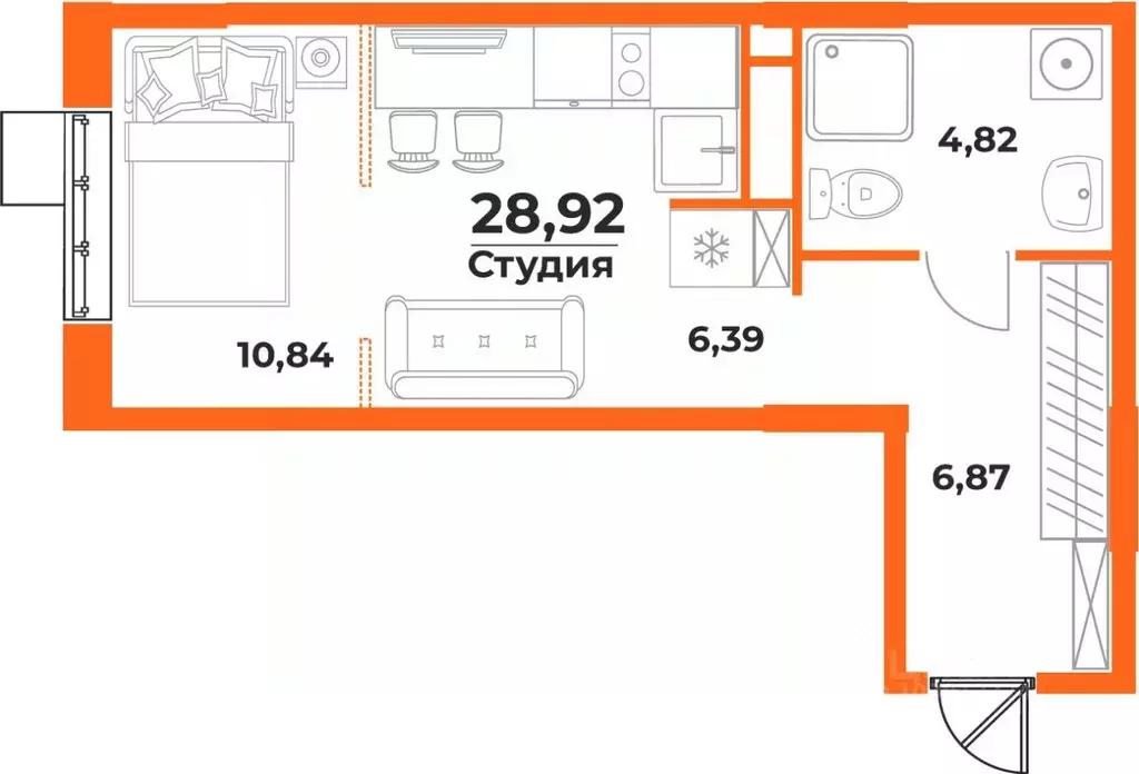 1-к кв. Хабаровский край, Хабаровск Брянский пер. (28.92 м) - Фото 1