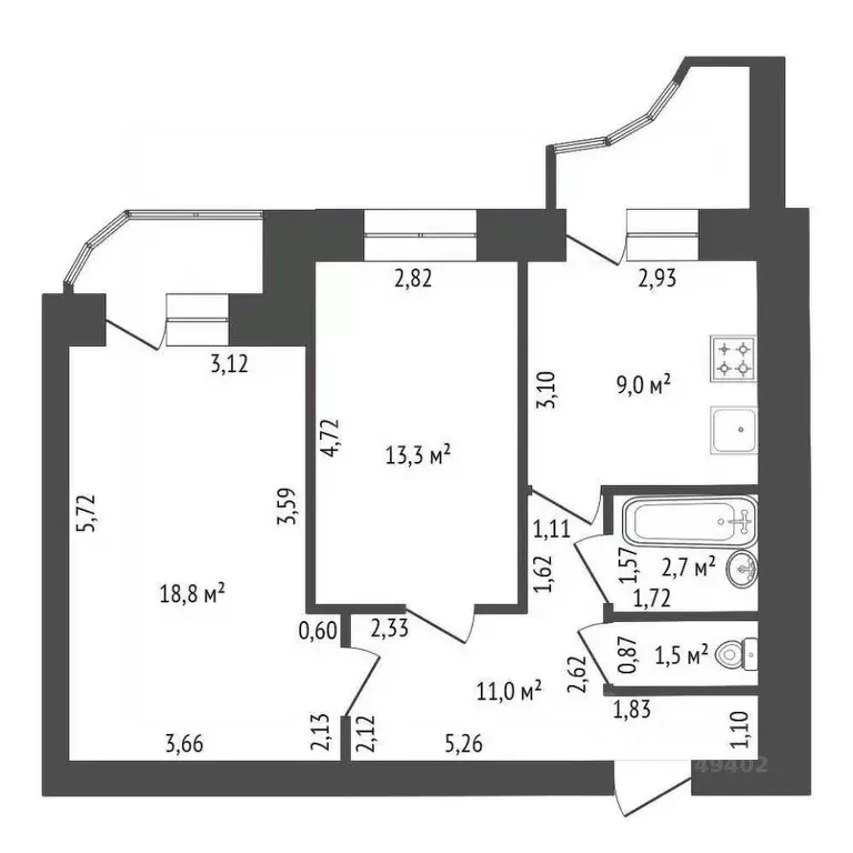2-к кв. Башкортостан, Уфа ул. Софьи Перовской, 44/3 (59.3 м) - Фото 2