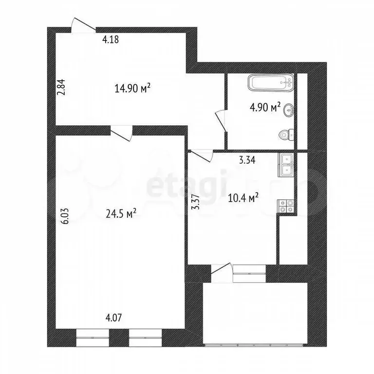1-к. квартира, 54,8 м, 6/9 эт. - Фото 0