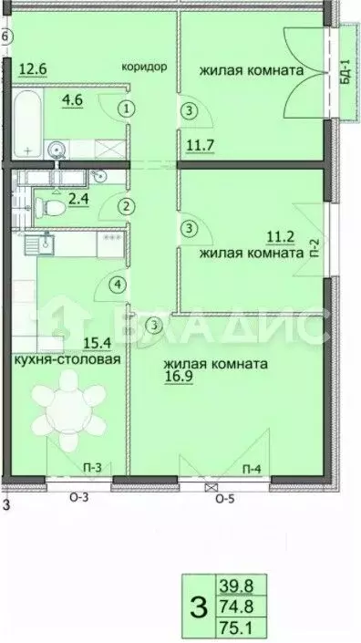 3-к кв. Пензенская область, Пенза ул. Яшиной, 6 (74.8 м) - Фото 1