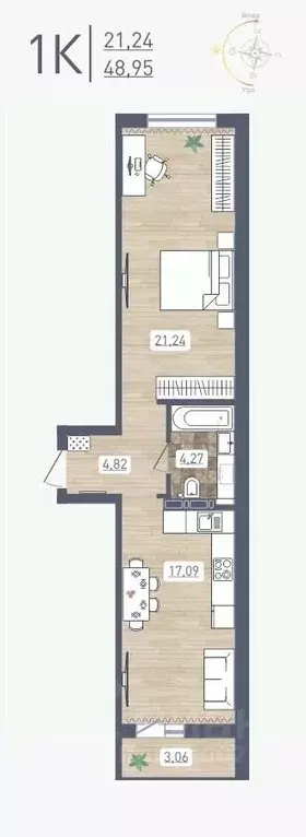 1-к кв. Новосибирская область, Новосибирск ул. Забалуева, 96 (48.95 м) - Фото 0