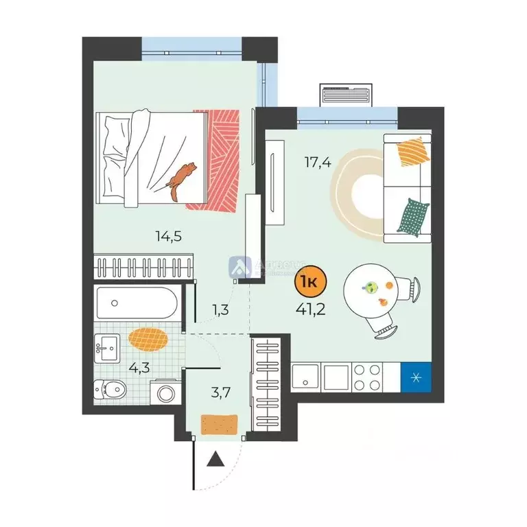 1-к кв. Тюменская область, Тюмень ул. Надежды Шалагиной, 4 (41.2 м) - Фото 1