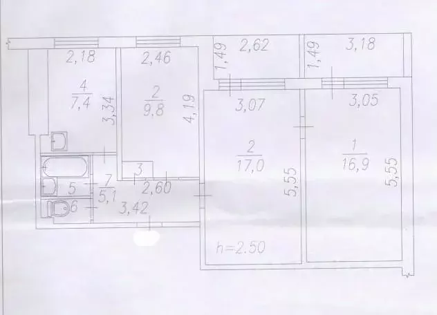 3-к кв. Кемеровская область, Новокузнецк ул. Тольятти, 25 (59.8 м) - Фото 2