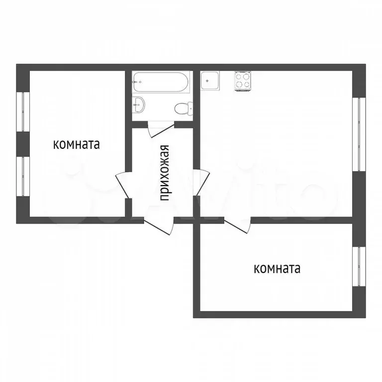 2-к. квартира, 30,4 м, 1/1 эт. - Фото 0