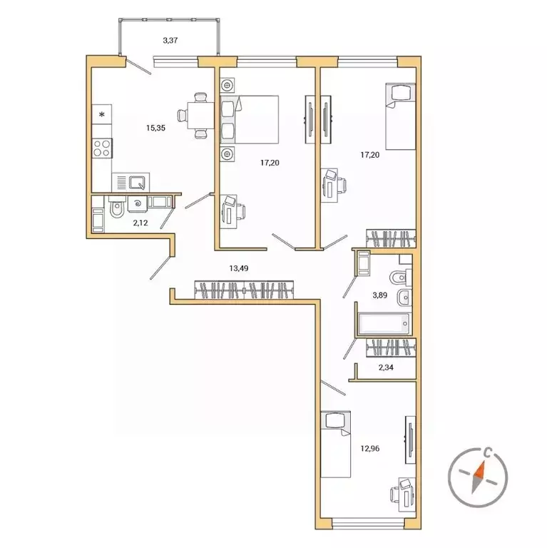 3-к кв. Санкт-Петербург ш. Суздальское, 18к3 (85.56 м) - Фото 1