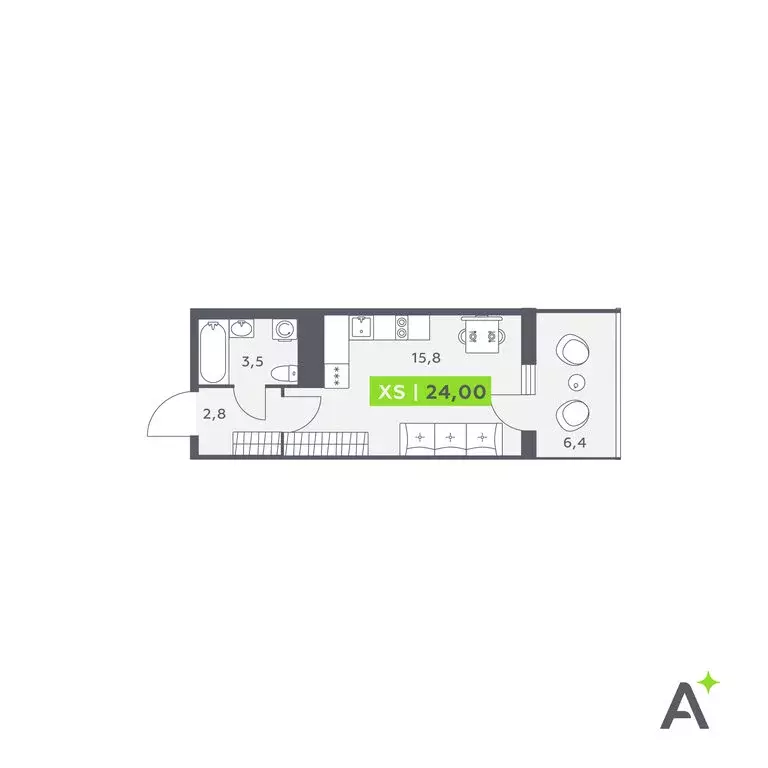 Квартира-студия: Кудрово, Солнечная улица, 4 (24 м) - Фото 0