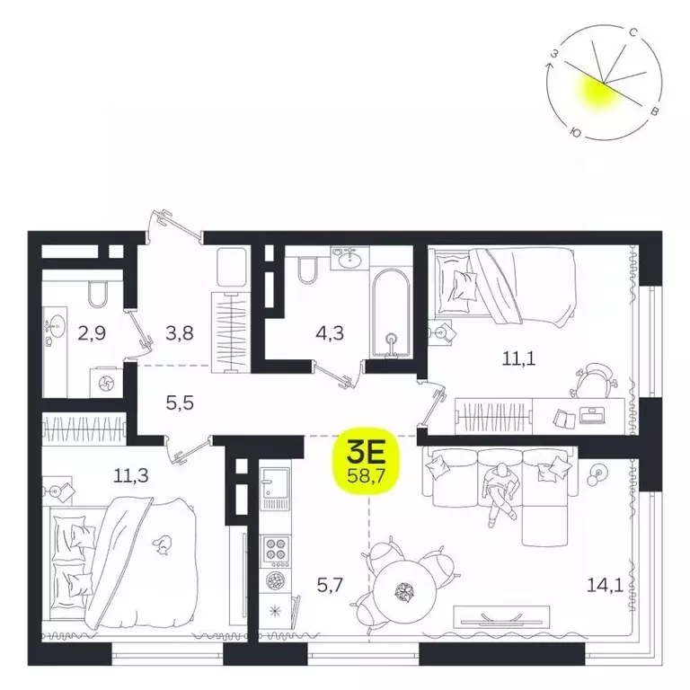 3-к кв. Свердловская область, Екатеринбург Южная Ботаника жилрайон, ... - Фото 1