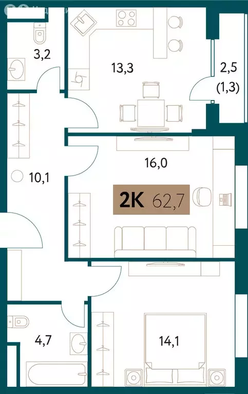 2-комнатная квартира: Москва, Винницкая улица, 8к4 (62.7 м) - Фото 0