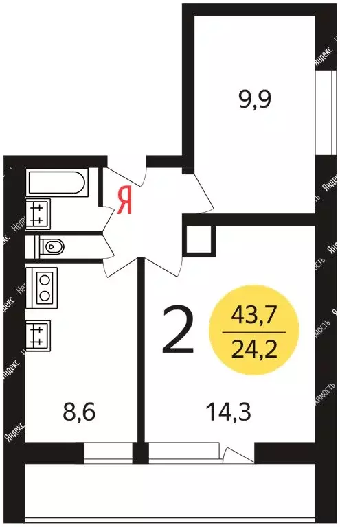 2-комнатная квартира: Москва, Краснодарская улица, 57к1 (46 м) - Фото 0