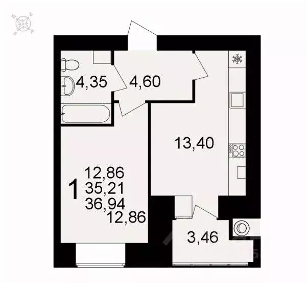 1-к кв. Рязанская область, Рязань ул. Княжье Поле, 10 (36.94 м) - Фото 1