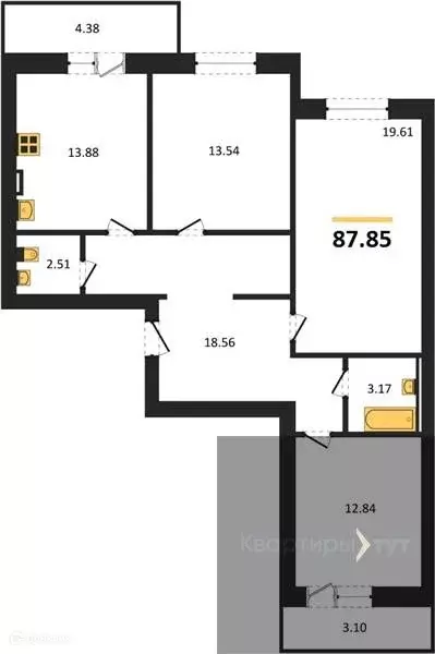 Продаётся 3-к квартира, 87.85 м - Фото 0