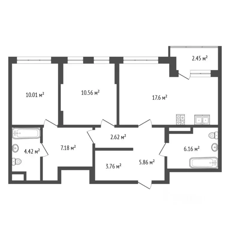 3-к кв. Тюменская область, Тюмень Полевая ул., 108 (68.4 м) - Фото 2