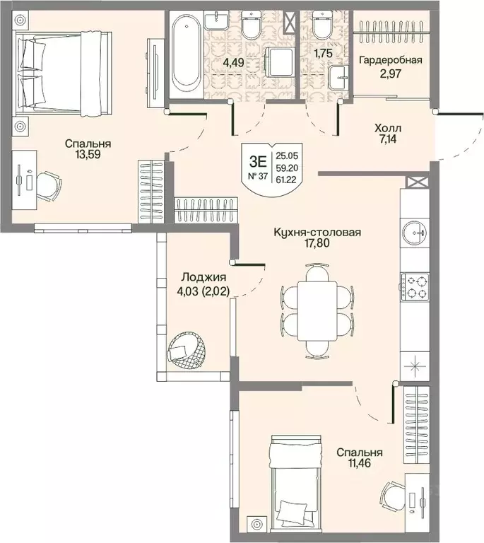 2-к кв. Ленинградская область, Всеволожский район, Бугровское ... - Фото 1