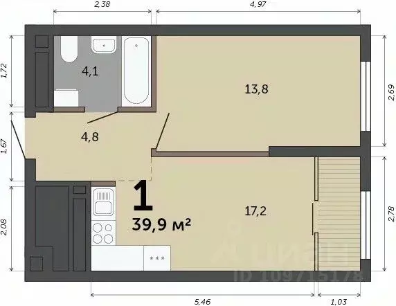 1-к кв. Свердловская область, Екатеринбург пер. Сосновый (39.9 м) - Фото 1