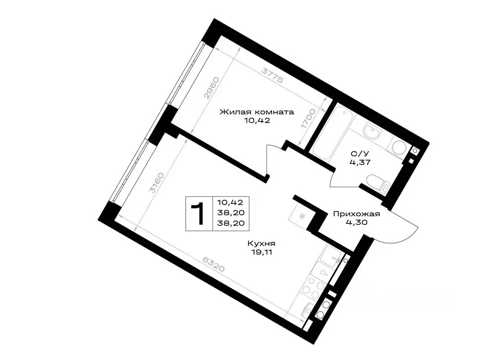 1-к кв. Калининградская область, Гурьевск Включи жилой комплекс (38.2 ... - Фото 1
