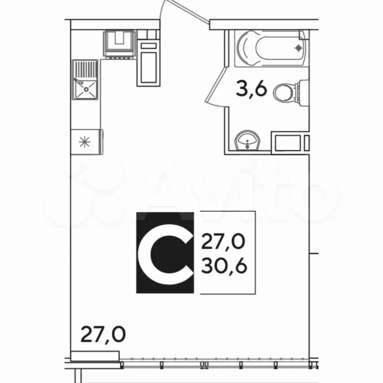 Квартира-студия, 30,6 м, 16/16 эт. - Фото 0