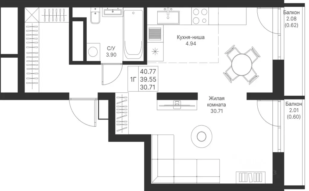 1-к кв. Татарстан, Казань Мой Ритм жилой комплекс, ПК14 (40.77 м) - Фото 1