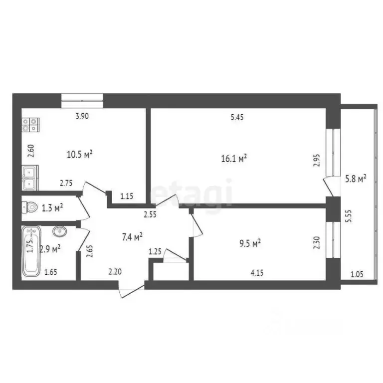 2-к кв. Тюменская область, с. Ярково ул. Республики, 34 (50.0 м) - Фото 1