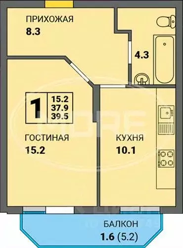 1-к кв. Калининградская область, Калининград Тихорецкая ул., 22 (40.0 ... - Фото 1