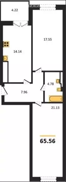 2-комнатная квартира: Васильково, Весенняя улица, 5 (65.9 м) - Фото 1