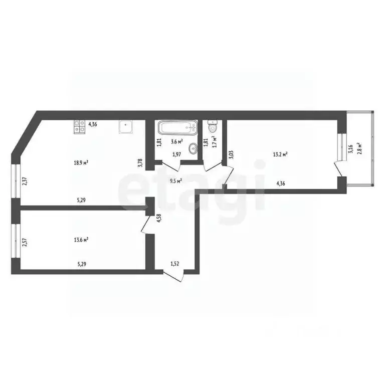 2-к кв. Тюменская область, Тюмень ул. Мельникайте, 144к1 (63.1 м) - Фото 2