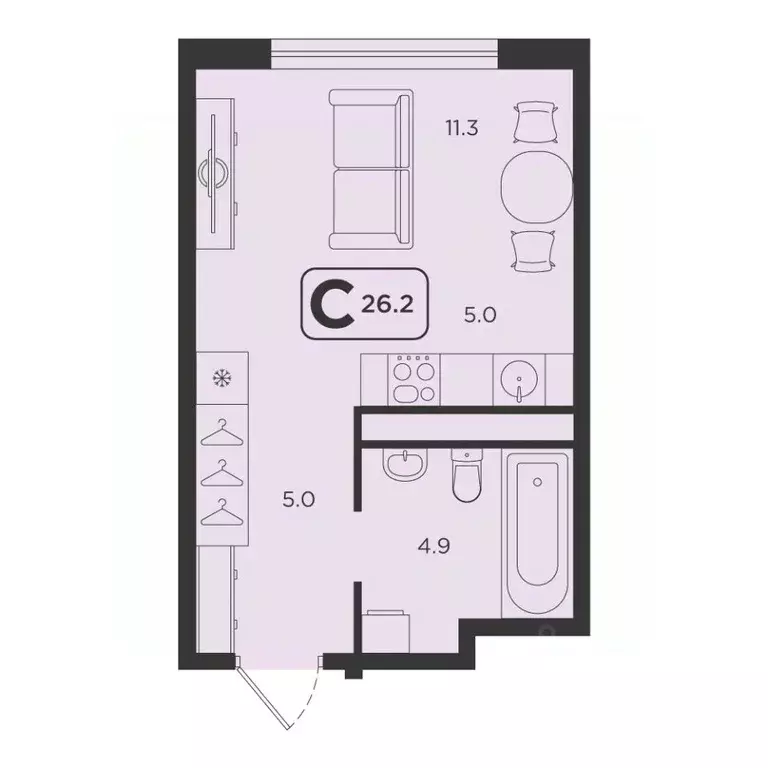 Студия Тюменская область, Тюмень  (26.2 м) - Фото 0