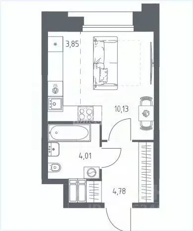 Студия Москва № 2 кв-л, 5с6 (22.8 м) - Фото 1