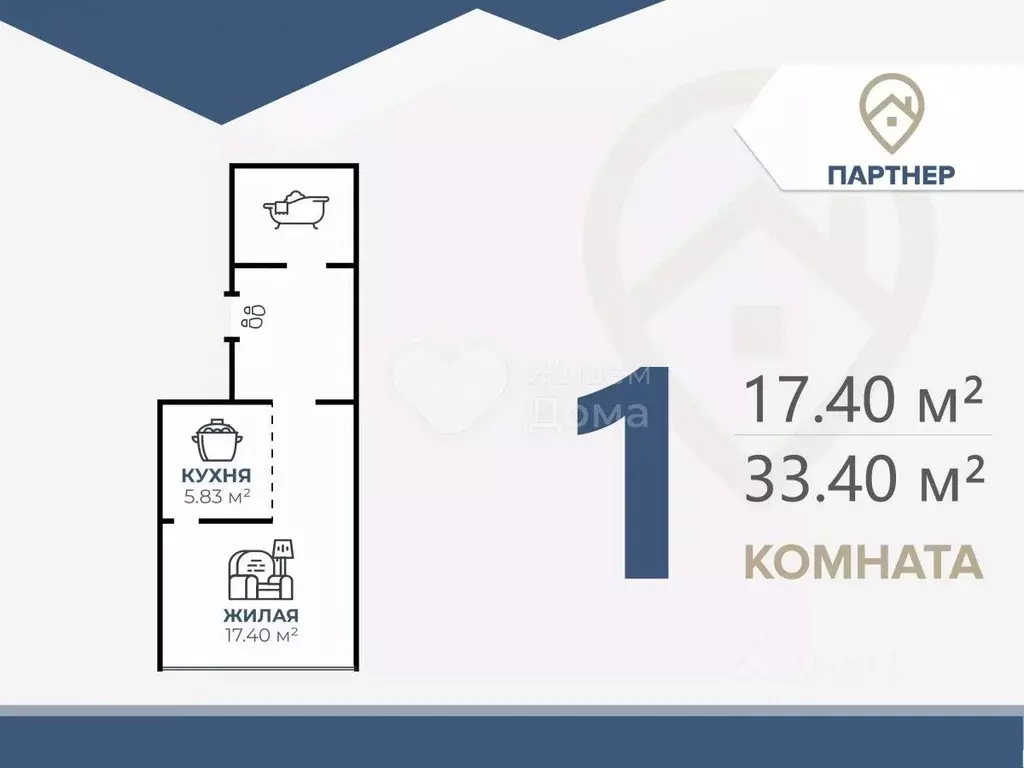 Студия Волгоградская область, Волгоград ул. Грибанова, 3А (33.4 м) - Фото 1