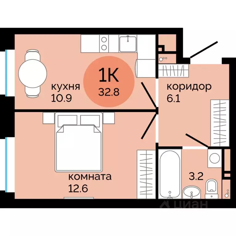 1-к кв. Пермский край, Пермь ул. Яблочкова, 5к4 (32.8 м) - Фото 1
